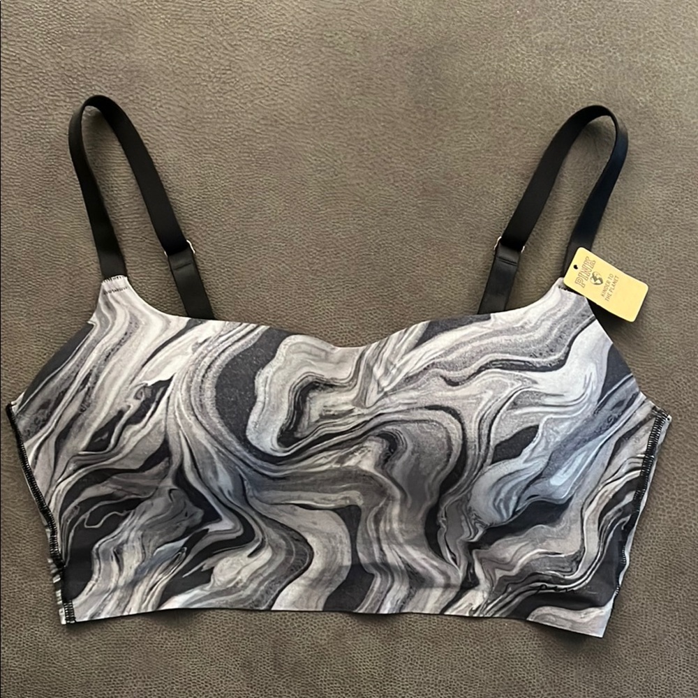 PINK Victoria's Secret Black and Gray Marble Bra